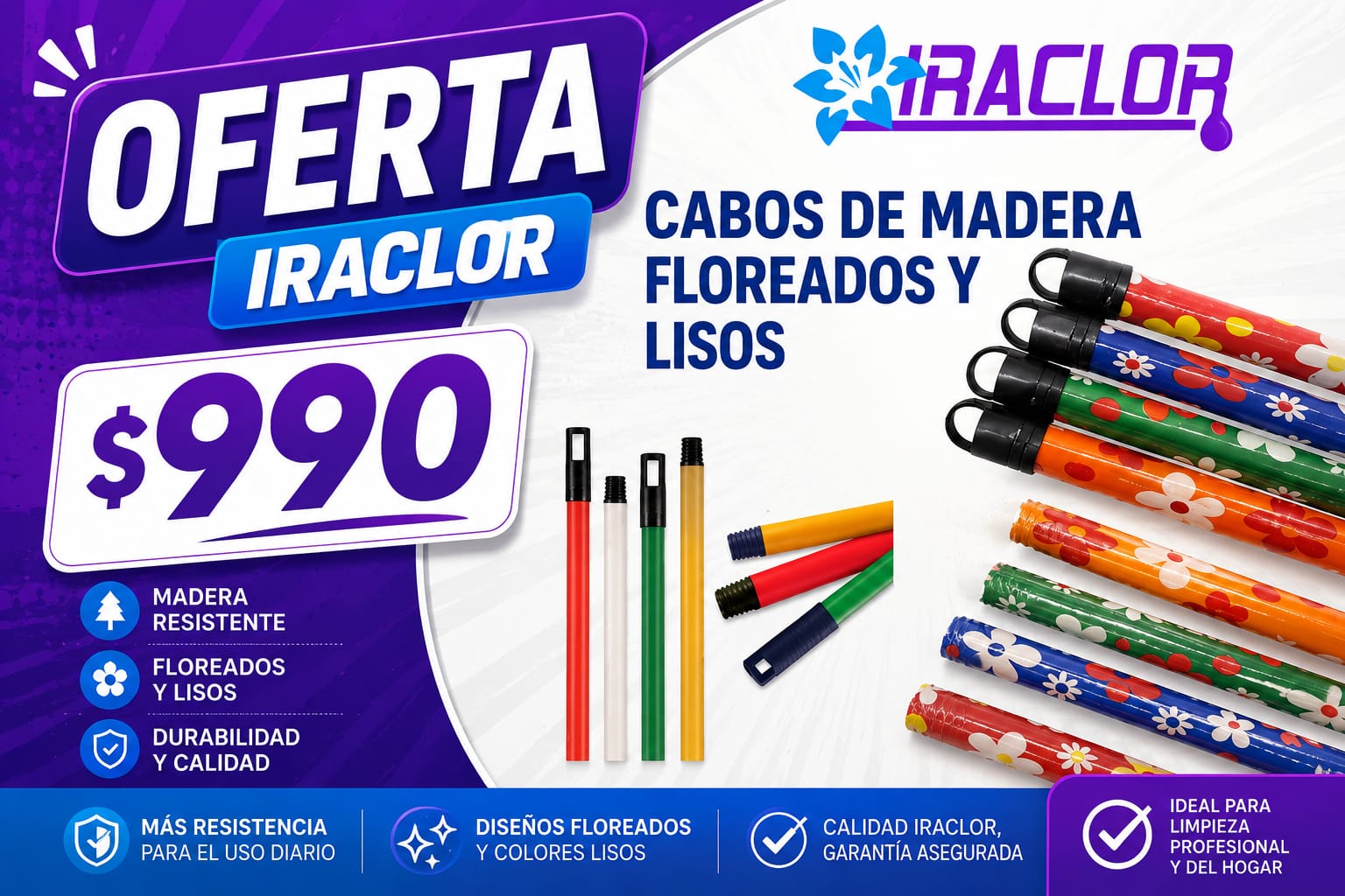 CABO MADERA X 1.20 MTRS FORRADO JM3801